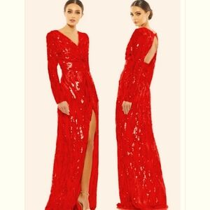 Mac DuggalEmbellished Faux Wrap Open Back Gown Red Sz 18 NWT